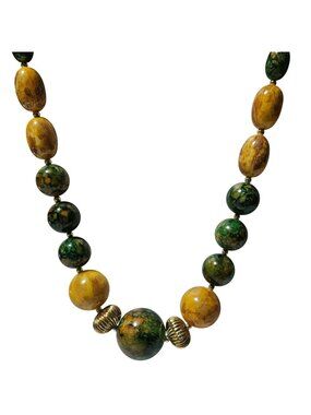 Bold Beaded Chunky Necklace Retro Green Yellow Beads Boho Fashion Jewelry Women